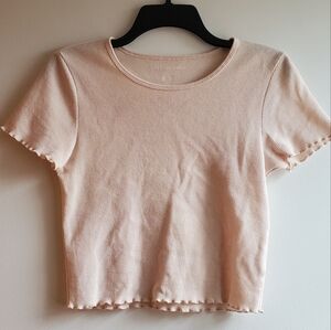 American Eagle Cream Waffle Baby Tee with Ruffles
